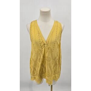 Lovestitch Mustard Yellow Eyelet Sleeveless Top Mesium Cottagecore Feminine